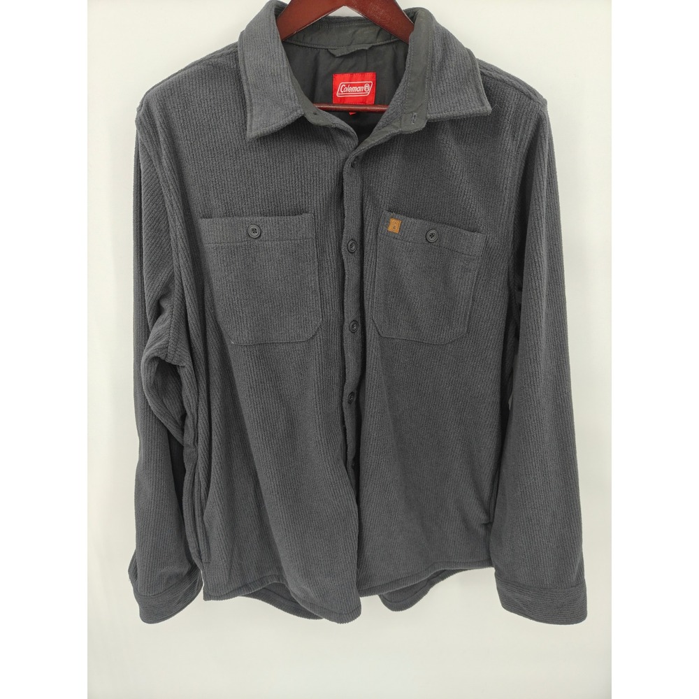 Coleman Mens XL Charcoal Grey Ribbed Fleece Button Down Shirt CF3D6133
